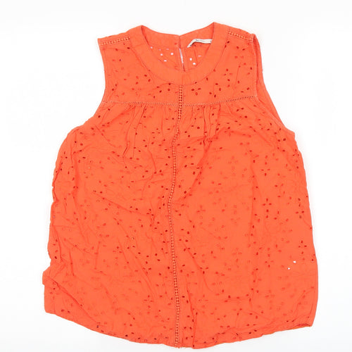 TU Womens Orange Geometric 100% Cotton Basic Blouse Size 10 Round Neck