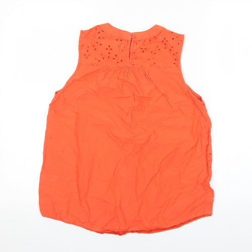 TU Womens Orange Geometric 100% Cotton Basic Blouse Size 10 Round Neck
