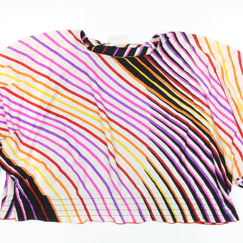 Monique Womens Multicoloured Geometric Polyester Cropped Blouse Size 14 Round Neck - Angel Sleeve