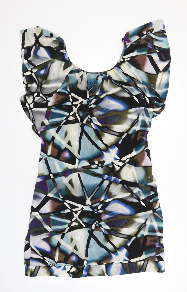 Warehouse Womens Multicoloured Geometric Polyester Shift Size 14 Scoop Neck Pullover