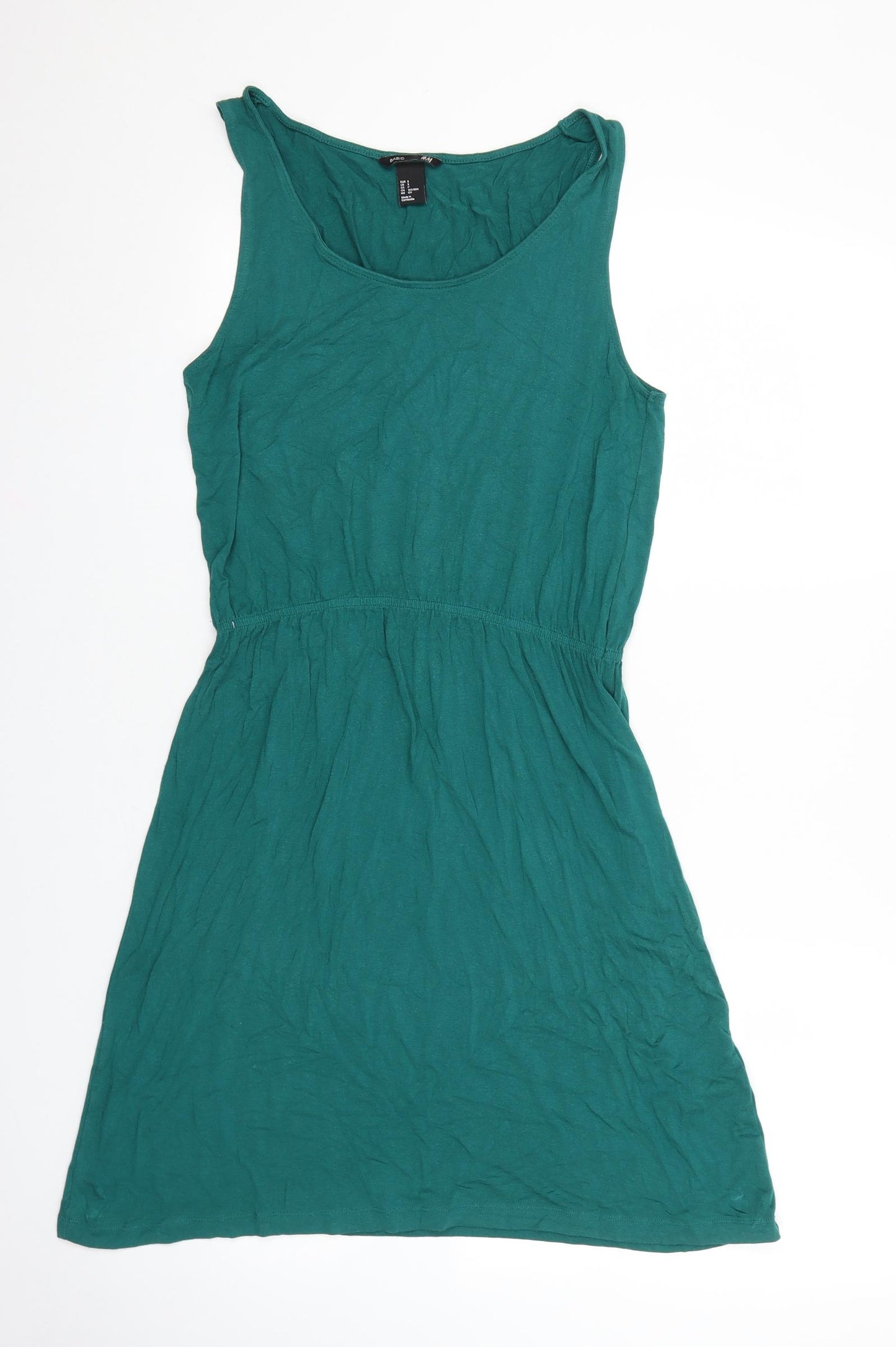 H&M Womens Green Viscose Slip Dress Size S Scoop Neck Pullover