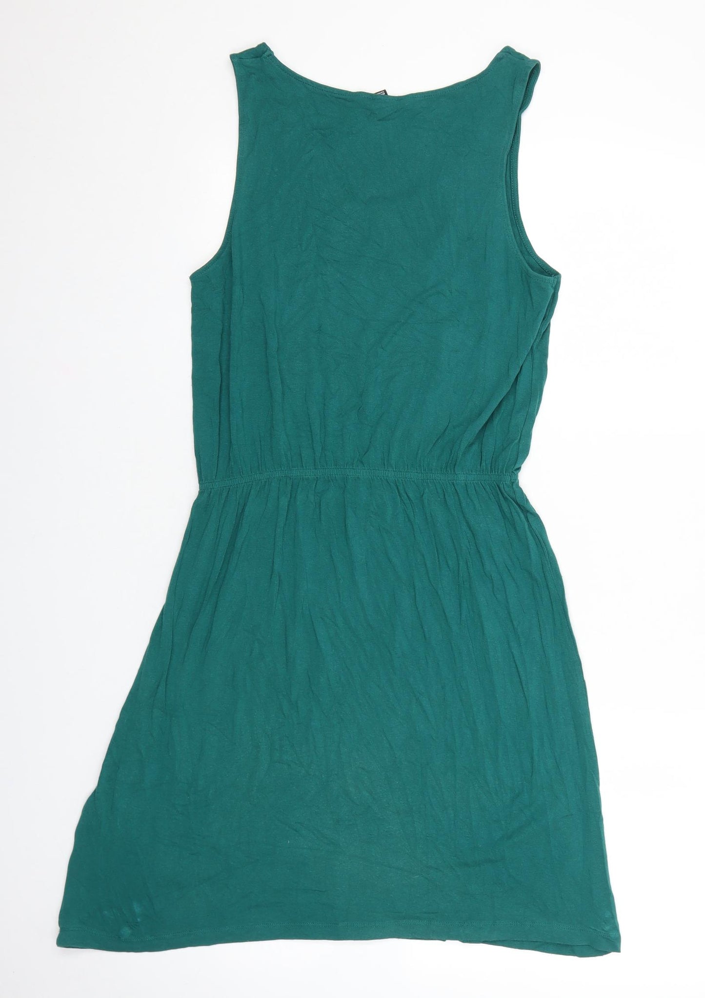 H&M Womens Green Viscose Slip Dress Size S Scoop Neck Pullover