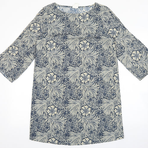 H&M Womens Blue Floral Polyester Shift Size 4 Boat Neck Pullover