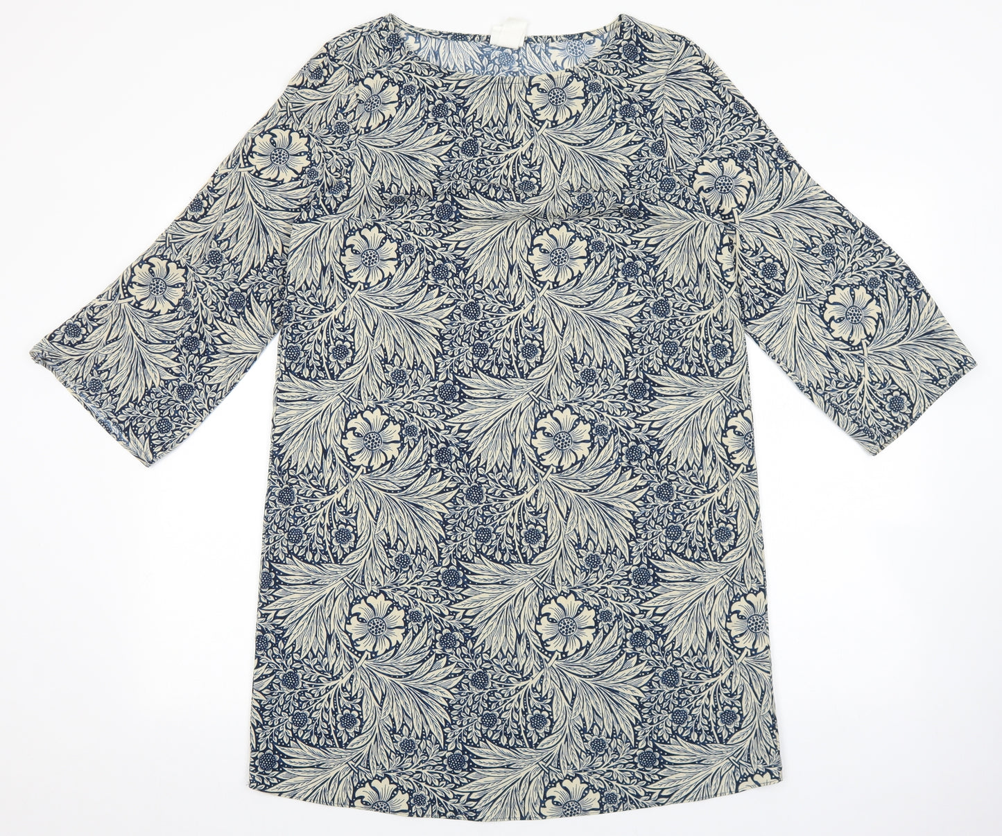 H&M Womens Blue Floral Polyester Shift Size 4 Boat Neck Pullover