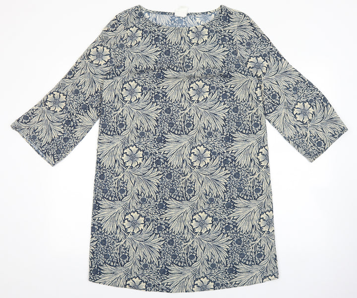 H&M Womens Blue Floral Polyester Shift Size 4 Boat Neck Pullover