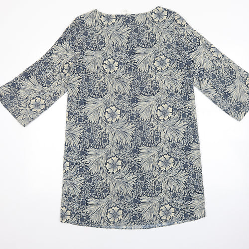 H&M Womens Blue Floral Polyester Shift Size 4 Boat Neck Pullover