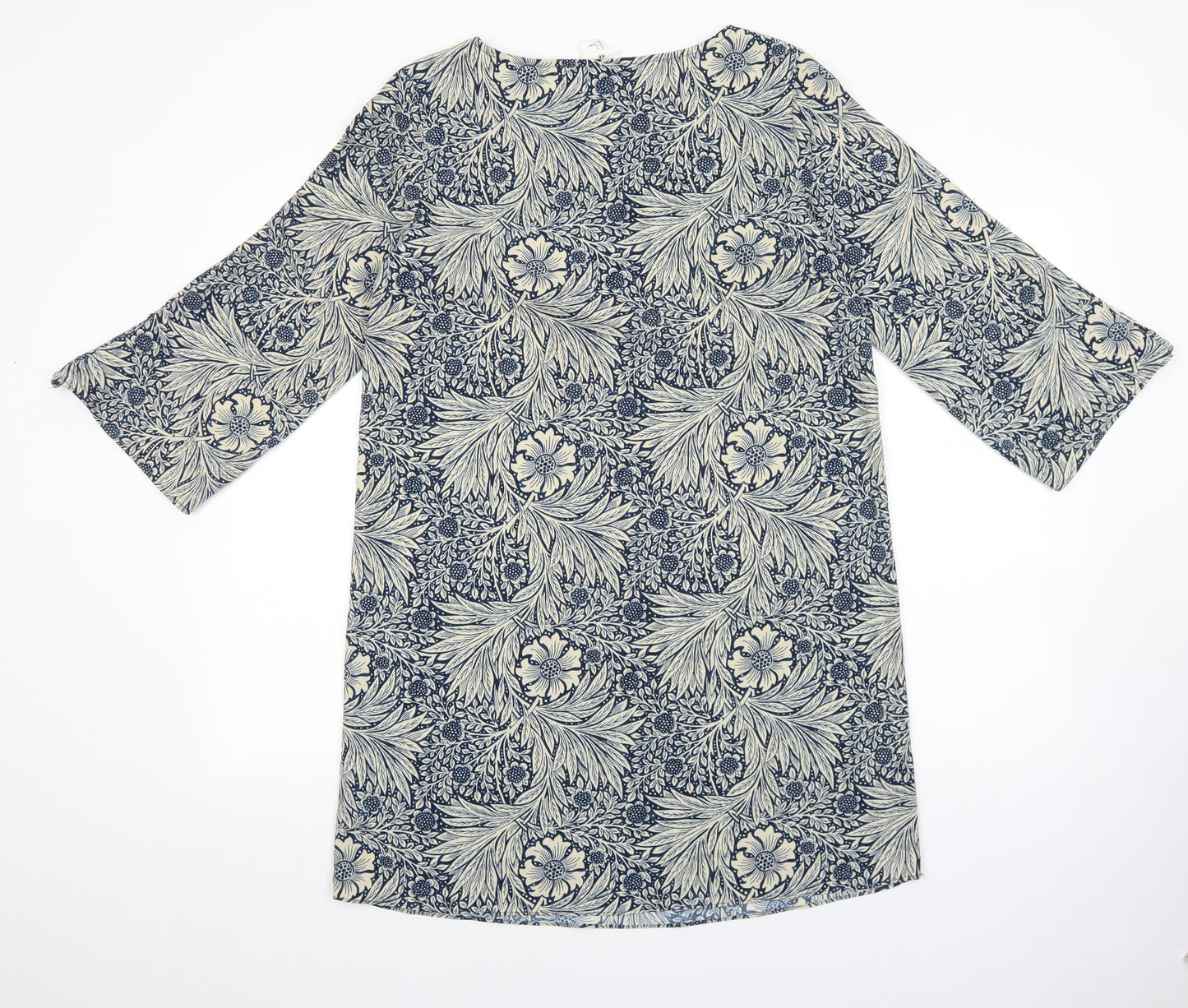 H&M Womens Blue Floral Polyester Shift Size 4 Boat Neck Pullover