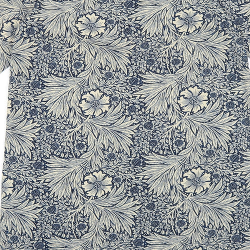 H&M Womens Blue Floral Polyester Shift Size 4 Boat Neck Pullover