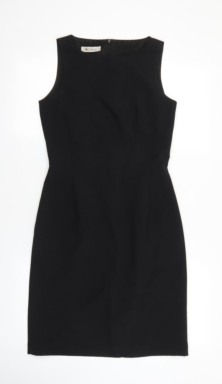 NL Collection Womens Black Polyester Shift Size 10 Boat Neck Zip