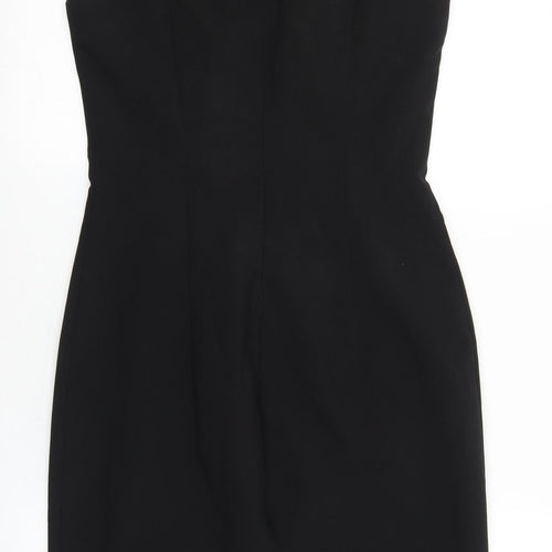 NL Collection Womens Black Polyester Shift Size 10 Boat Neck Zip
