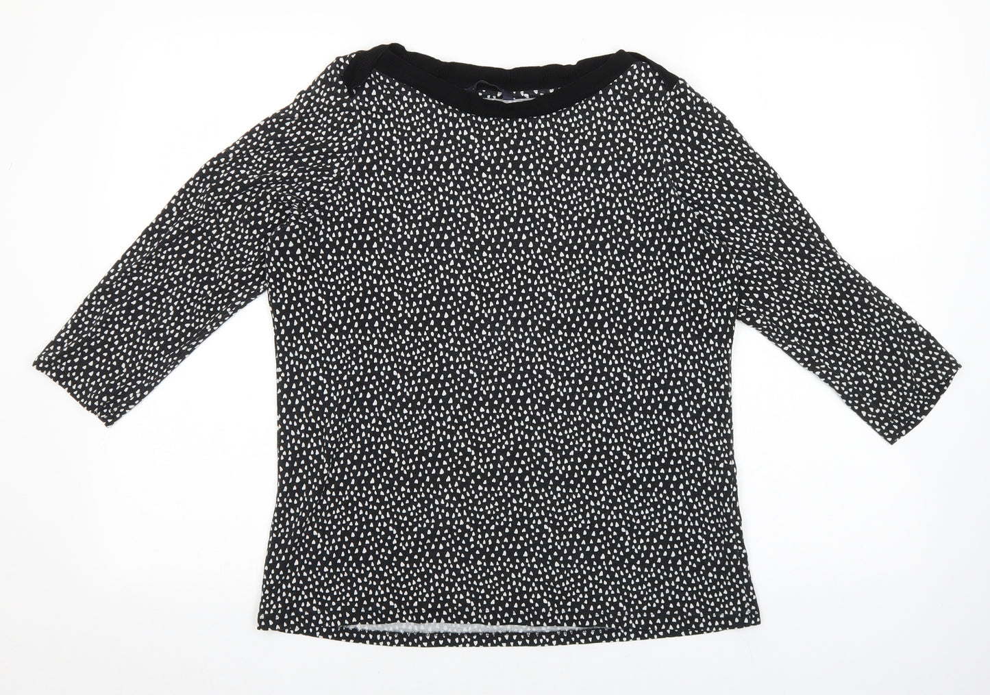 Marks and Spencer Womens Black Geometric Viscose Basic Blouse Size 14 Boat Neck