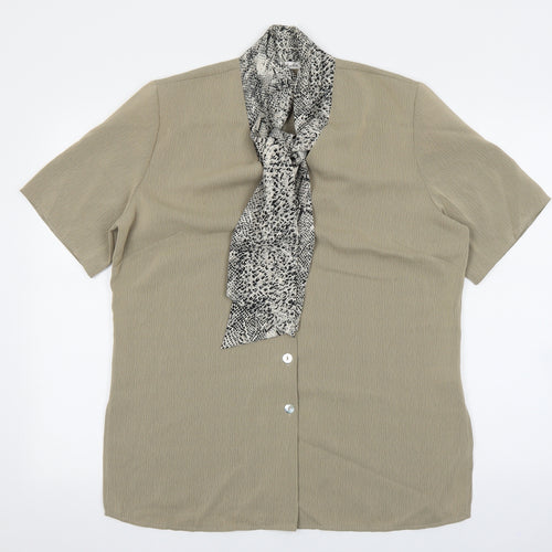 berketex Womens Brown Polyester Basic Button-Up Size 16 Round Neck - Snake Print Scarf Detail
