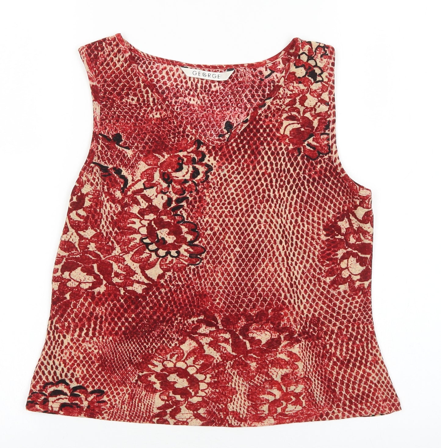 George Womens Red Floral Polyester Basic Tank Size 10 V-Neck