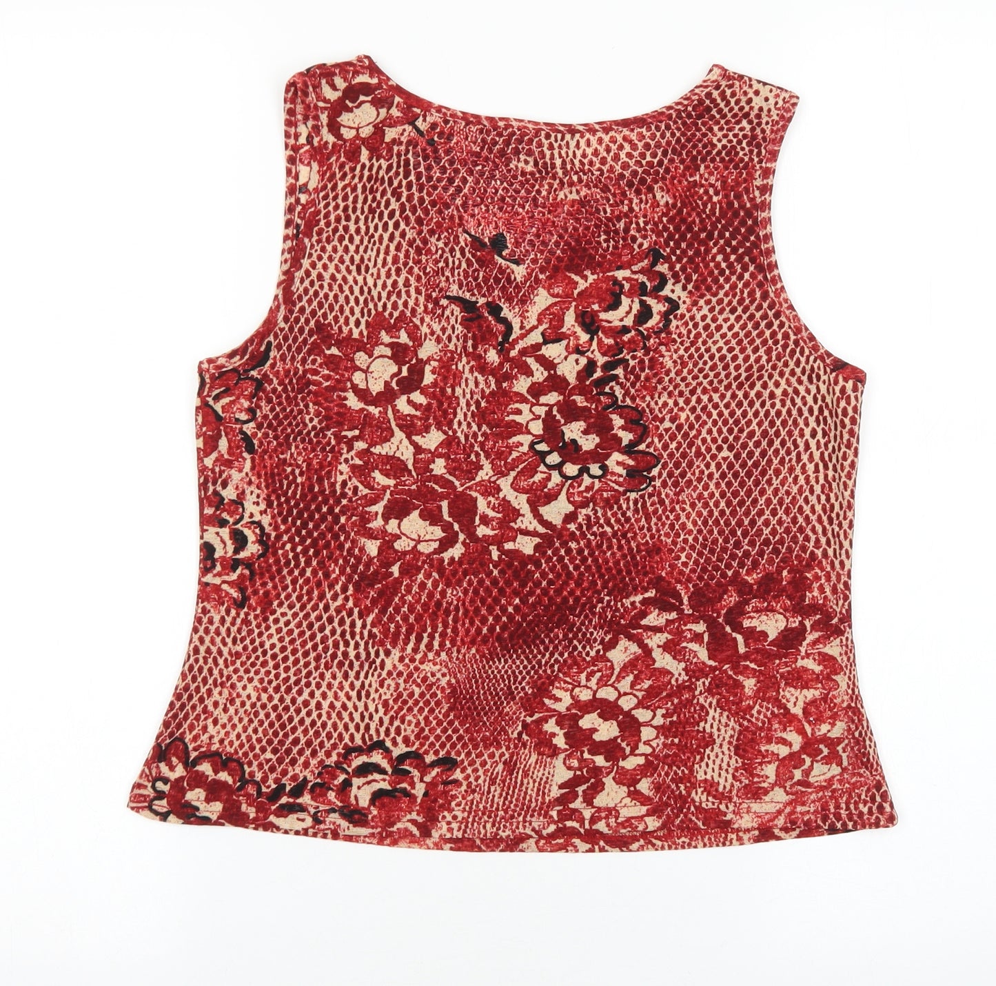 George Womens Red Floral Polyester Basic Tank Size 10 V-Neck