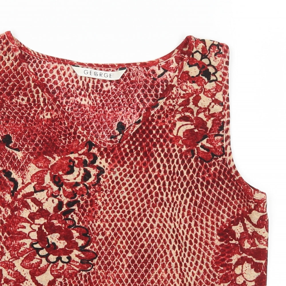 George Womens Red Floral Polyester Basic Tank Size 10 V-Neck