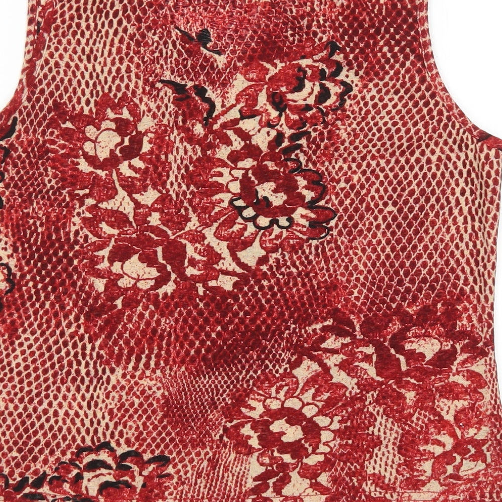George Womens Red Floral Polyester Basic Tank Size 10 V-Neck