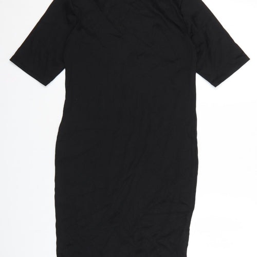 New Look Womens Black Nylon T-Shirt Dress Size 12 Mock Neck Pullover