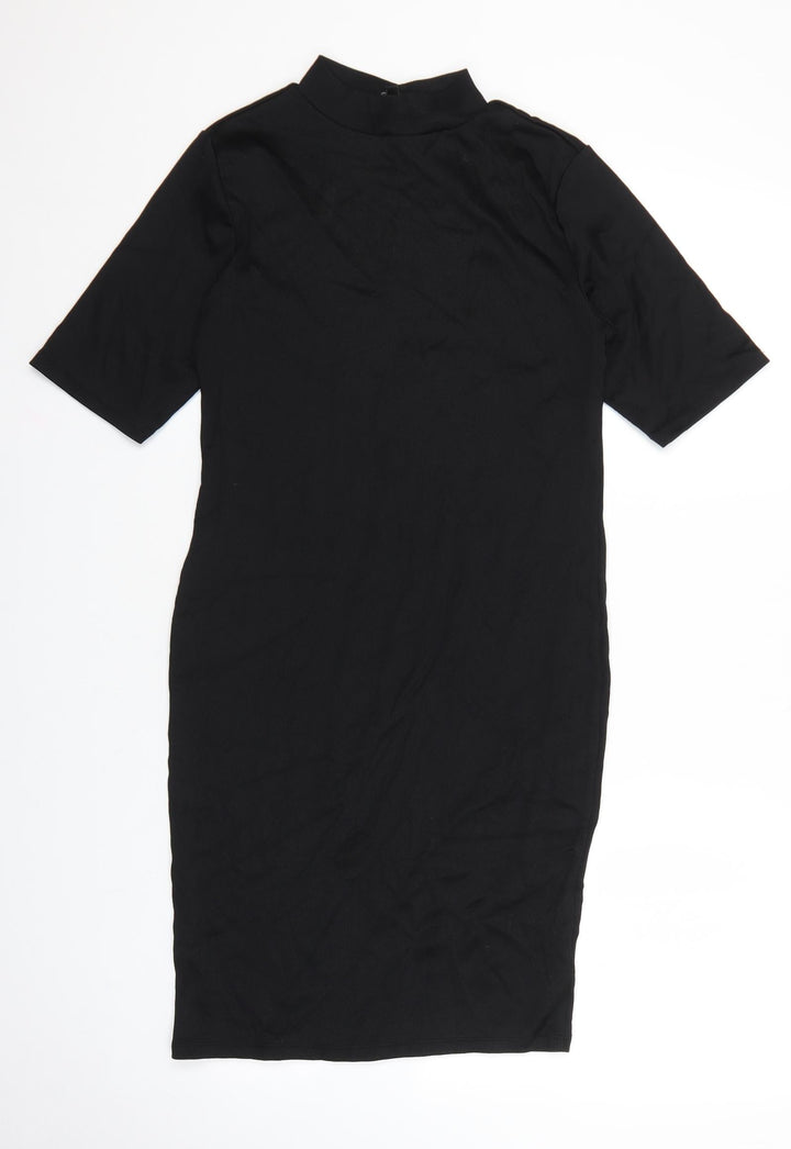 New Look Womens Black Nylon T-Shirt Dress Size 12 Mock Neck Pullover