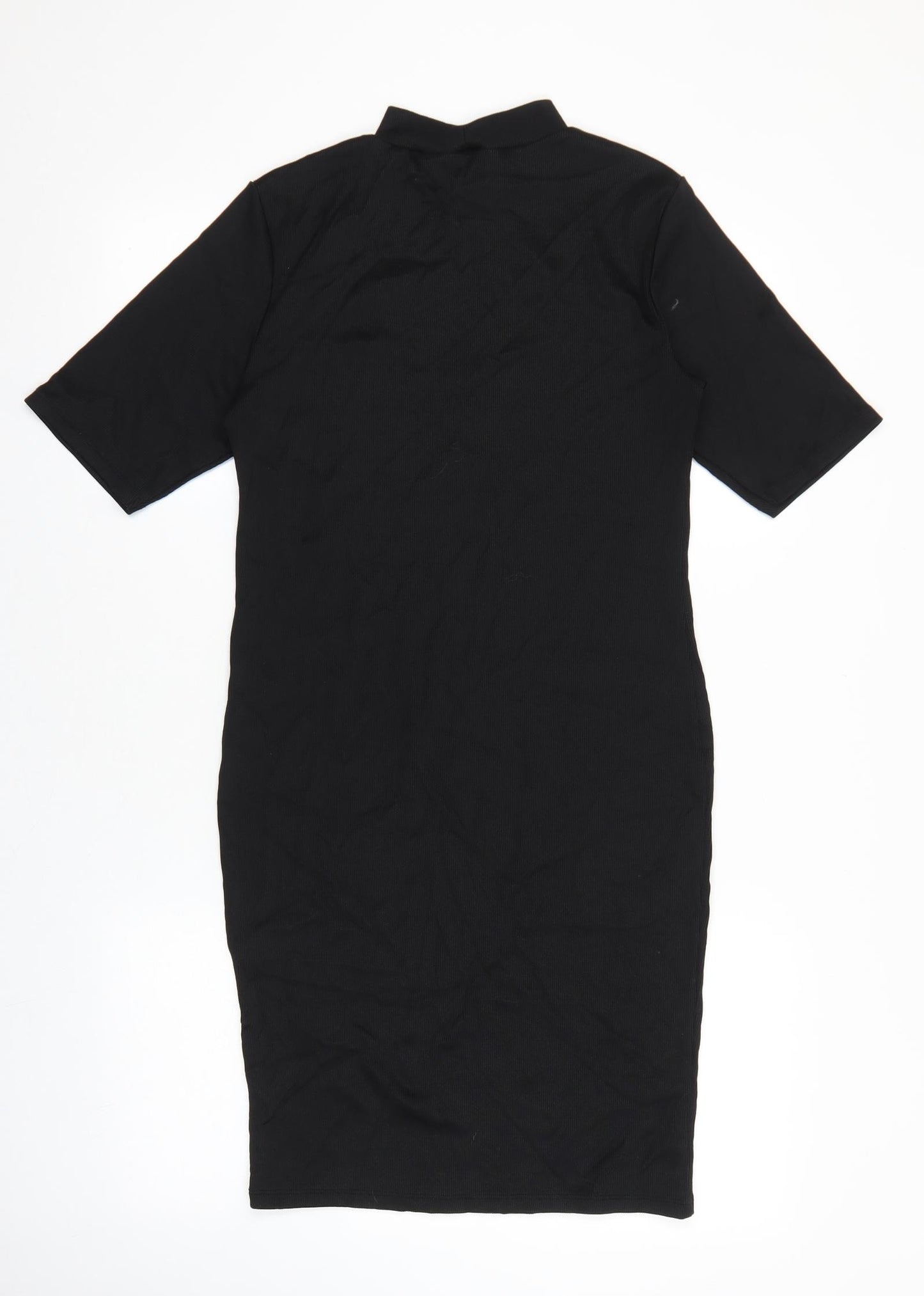 New Look Womens Black Nylon T-Shirt Dress Size 12 Mock Neck Pullover