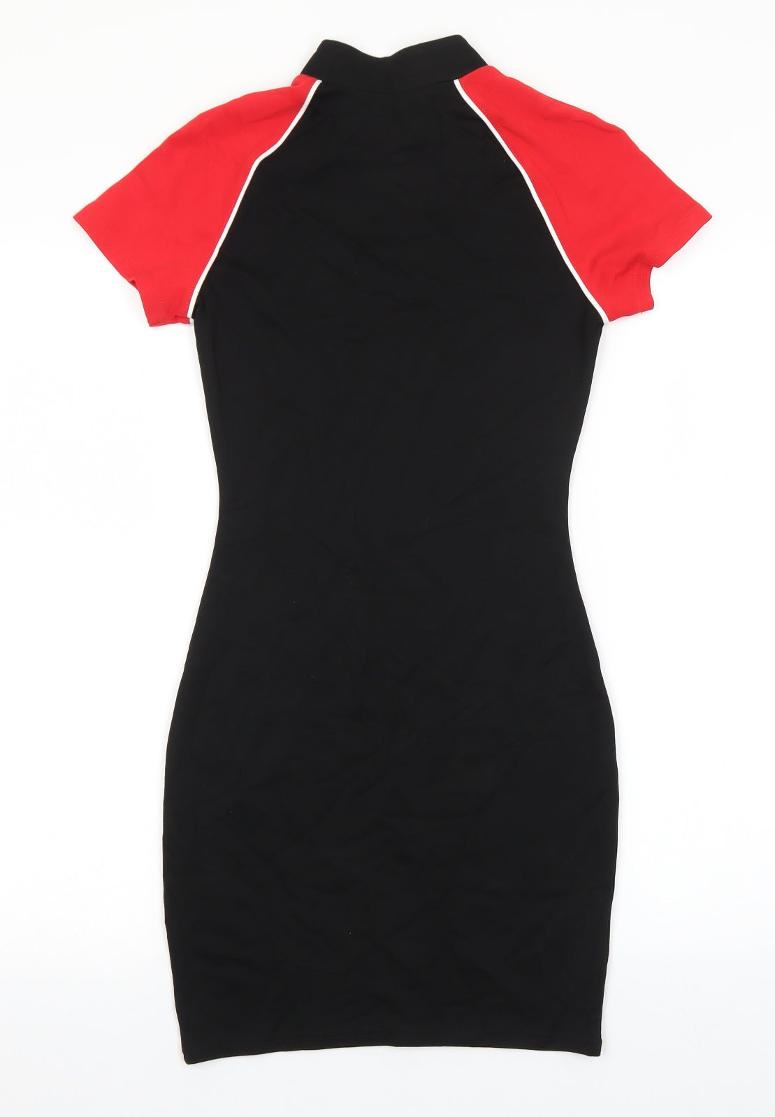 Divided Womens Black Colourblock Viscose Bodycon Size 6 Mock Neck Zip