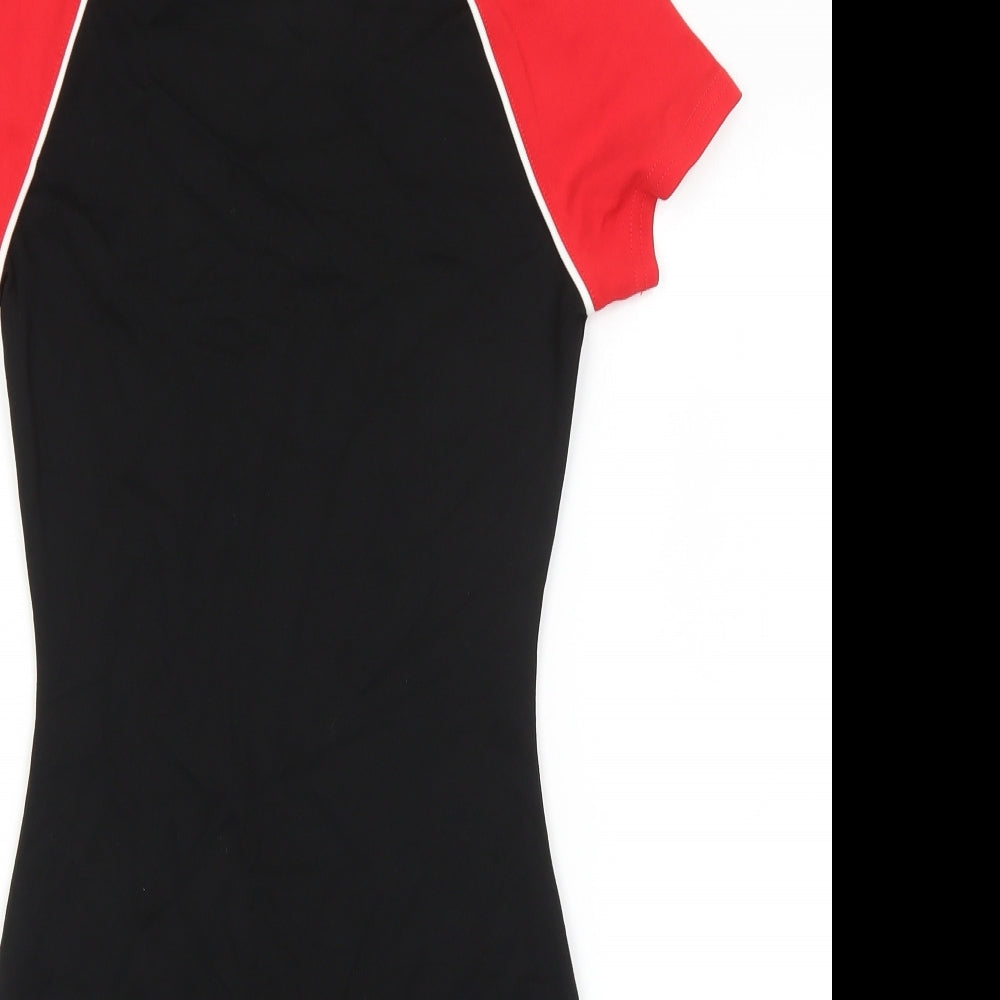 Divided Womens Black Colourblock Viscose Bodycon Size 6 Mock Neck Zip