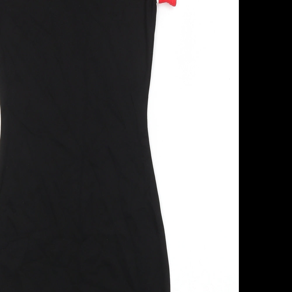 Divided Womens Black Colourblock Viscose Bodycon Size 6 Mock Neck Zip
