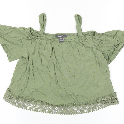 Primark Girls Green Polyester Basic Blouse Size 9-10 Years Square Neck Pullover