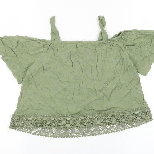 Primark Girls Green Polyester Basic Blouse Size 9-10 Years Square Neck Pullover