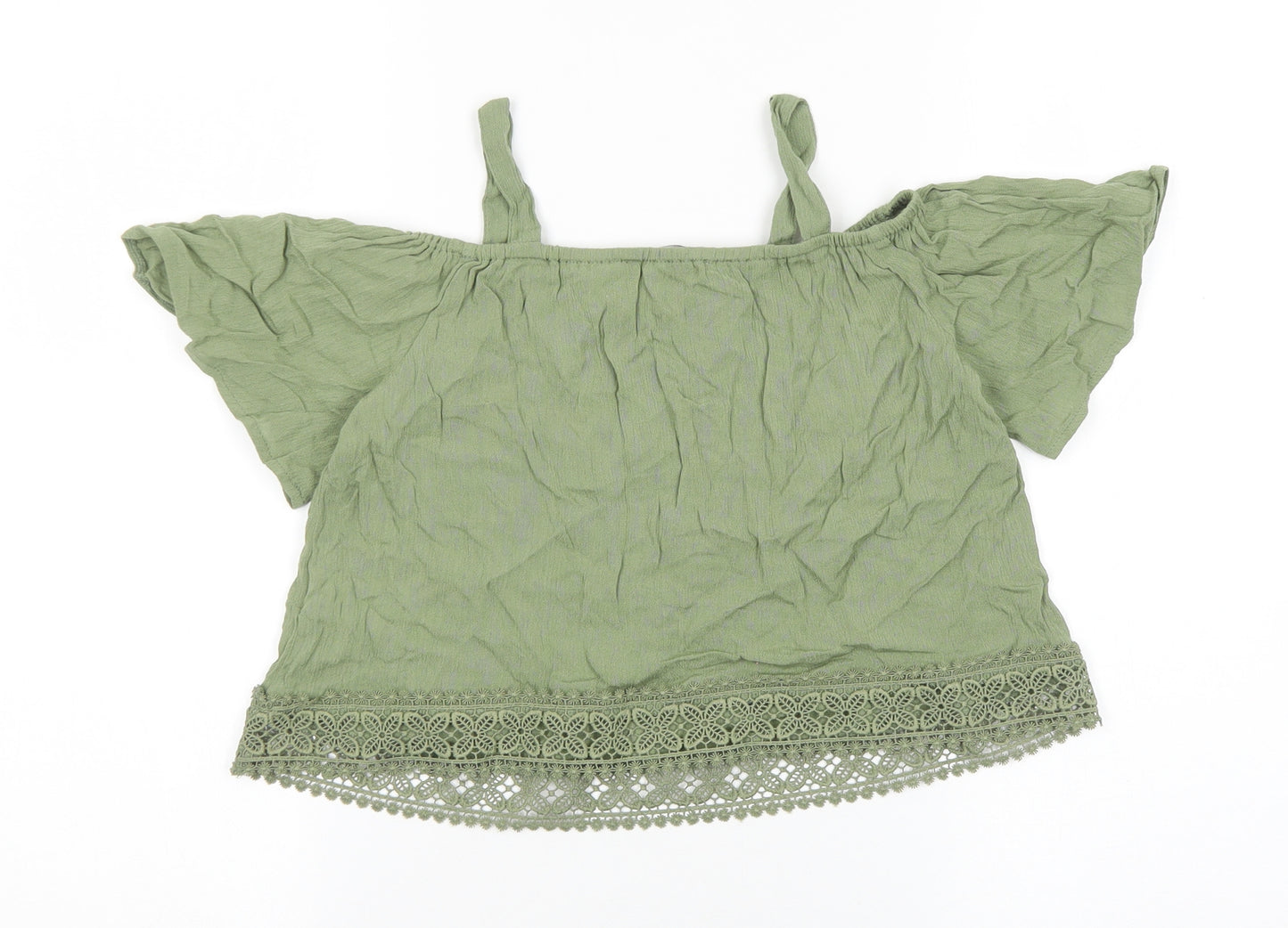 Primark Girls Green Polyester Basic Blouse Size 9-10 Years Square Neck Pullover