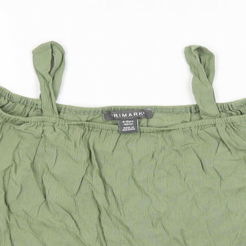 Primark Girls Green Polyester Basic Blouse Size 9-10 Years Square Neck Pullover