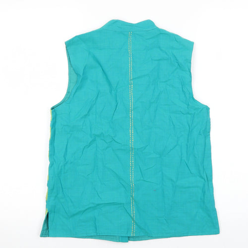 Fabindia Girls Green Geometric 100% Cotton Basic Blouse Size 12-13 Years Round Neck Button