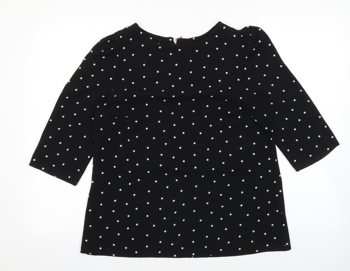 Dorothy Perkins Womens Black Polka Dot Polyester Basic Blouse Size 12 Round Neck
