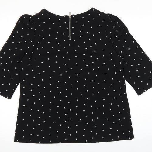 Dorothy Perkins Womens Black Polka Dot Polyester Basic Blouse Size 12 Round Neck