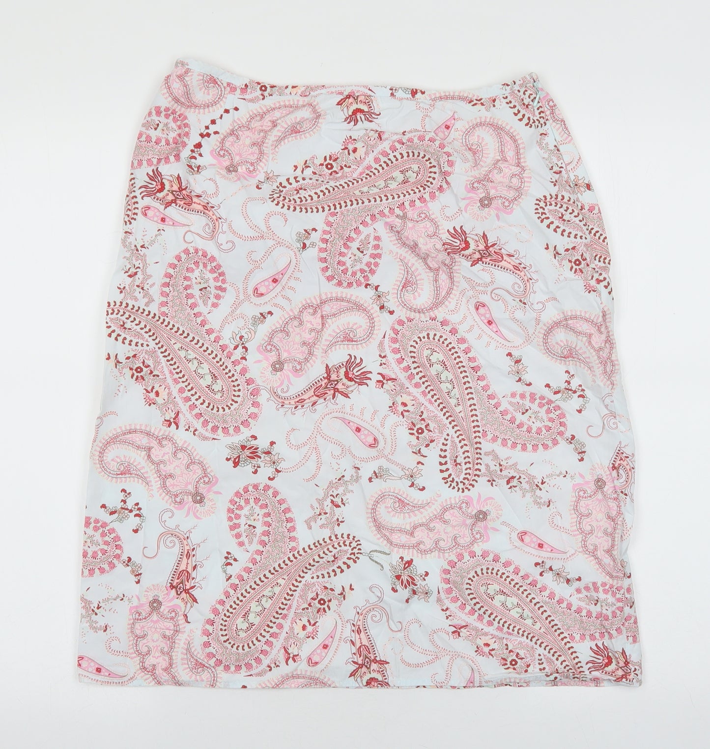 NEXT Womens White Geometric Cotton A-Line Skirt Size 12 Zip