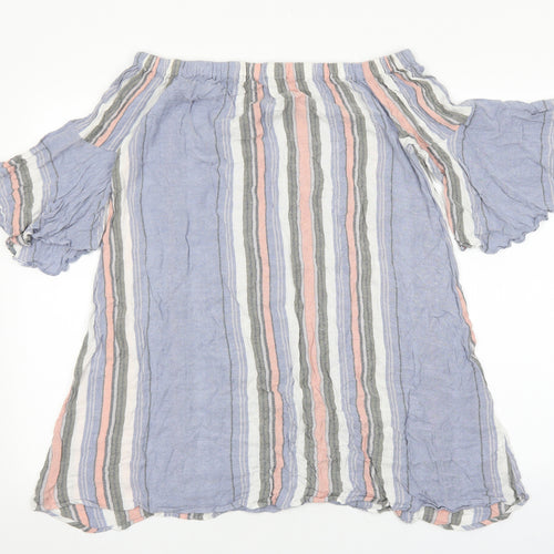 Papaya Womens Blue Striped Viscose Basic Blouse Size 12 Off the Shoulder