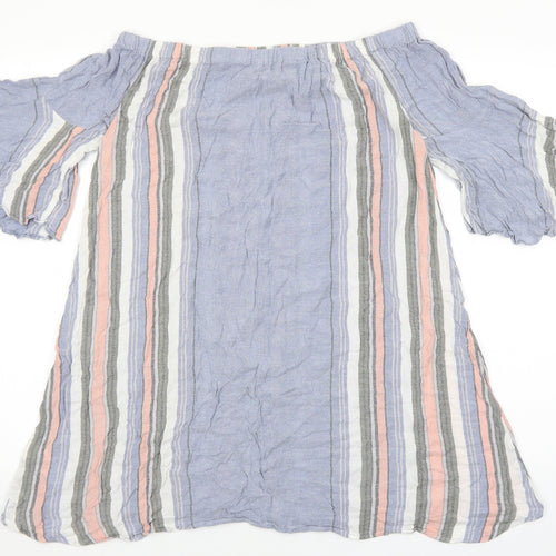 Papaya Womens Blue Striped Viscose Basic Blouse Size 12 Off the Shoulder