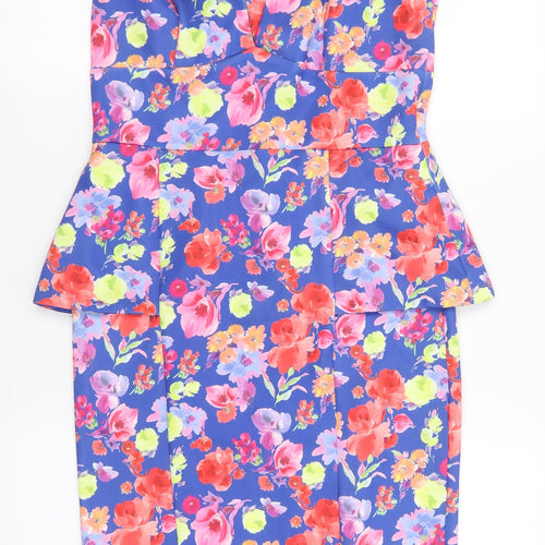 Preworn Womens Multicoloured Floral Elastane A-Line Size 10 V-Neck Zip