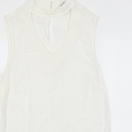 Nutmeg Womens White Polyester Basic Blouse Size 8 V-Neck