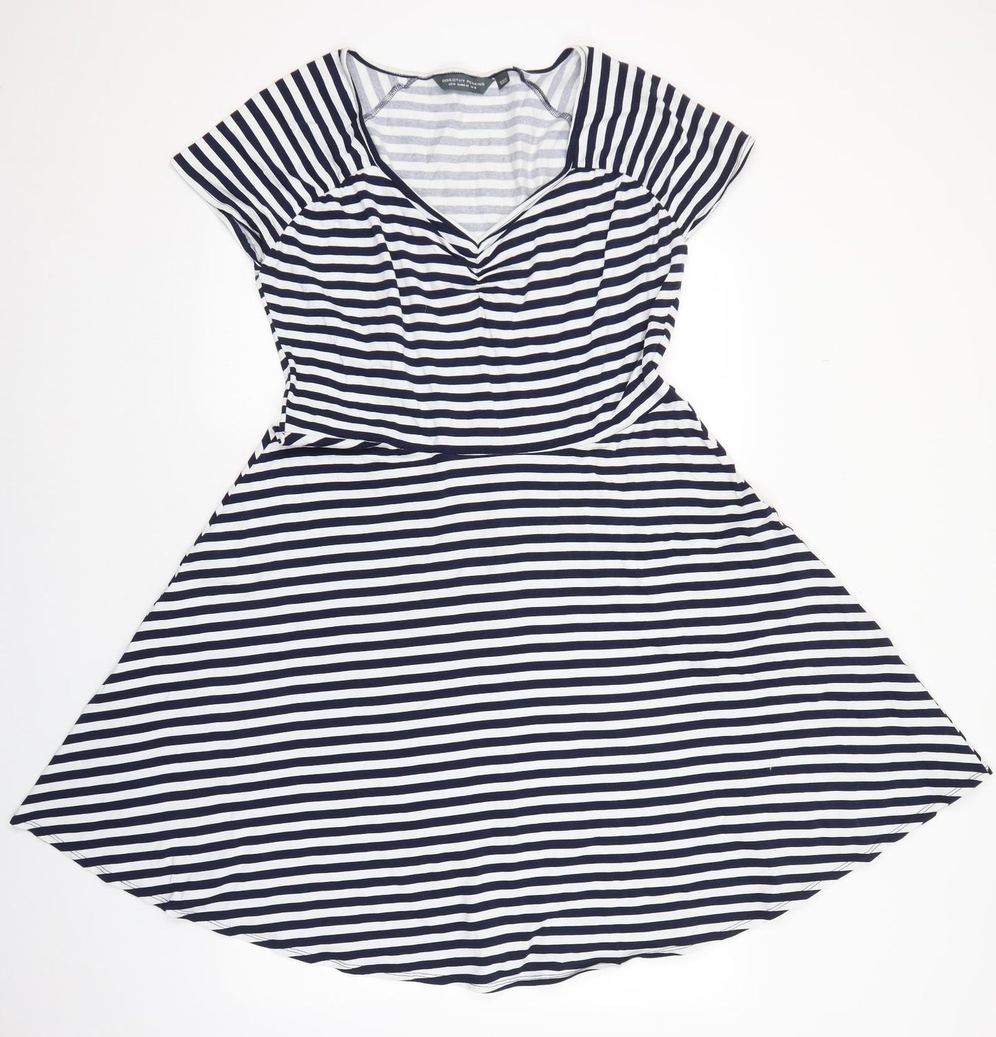 Dorothy Perkins Womens Blue Striped Cotton Fit & Flare Size 18 V-Neck Pullover