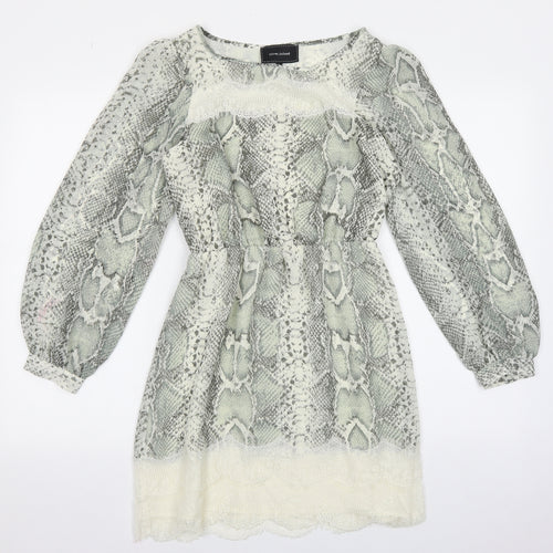 River Island Womens Green Animal Print Polyester Fit & Flare Size 6 Round Neck Pullover - Snakeskin Pattern