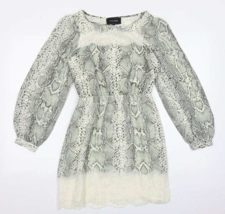 River Island Womens Green Animal Print Polyester Fit & Flare Size 6 Round Neck Pullover - Snakeskin Pattern