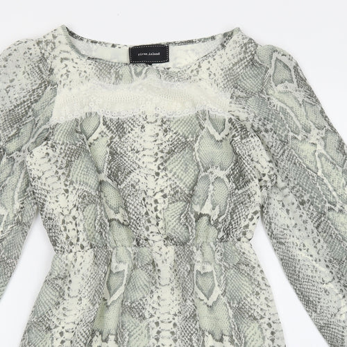 River Island Womens Green Animal Print Polyester Fit & Flare Size 6 Round Neck Pullover - Snakeskin Pattern