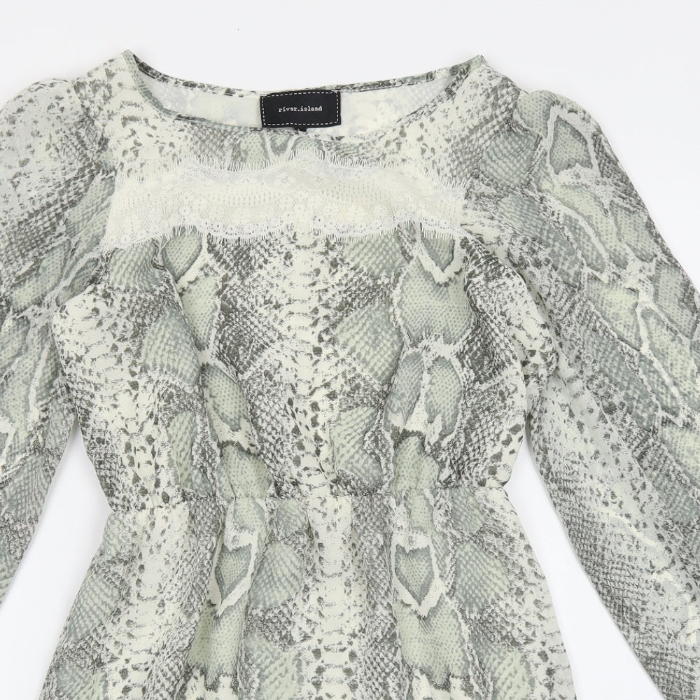 River Island Womens Green Animal Print Polyester Fit & Flare Size 6 Round Neck Pullover - Snakeskin Pattern