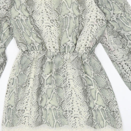 River Island Womens Green Animal Print Polyester Fit & Flare Size 6 Round Neck Pullover - Snakeskin Pattern