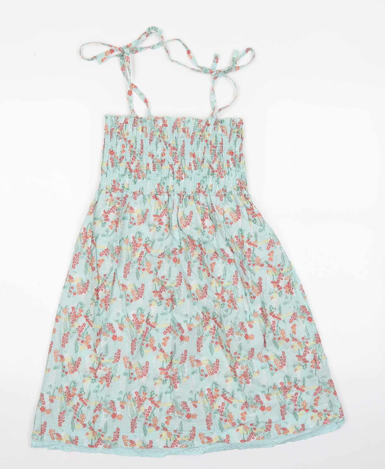 F&F Womens Green Floral 100% Cotton Tank Dress Size 10 Square Neck Tie
