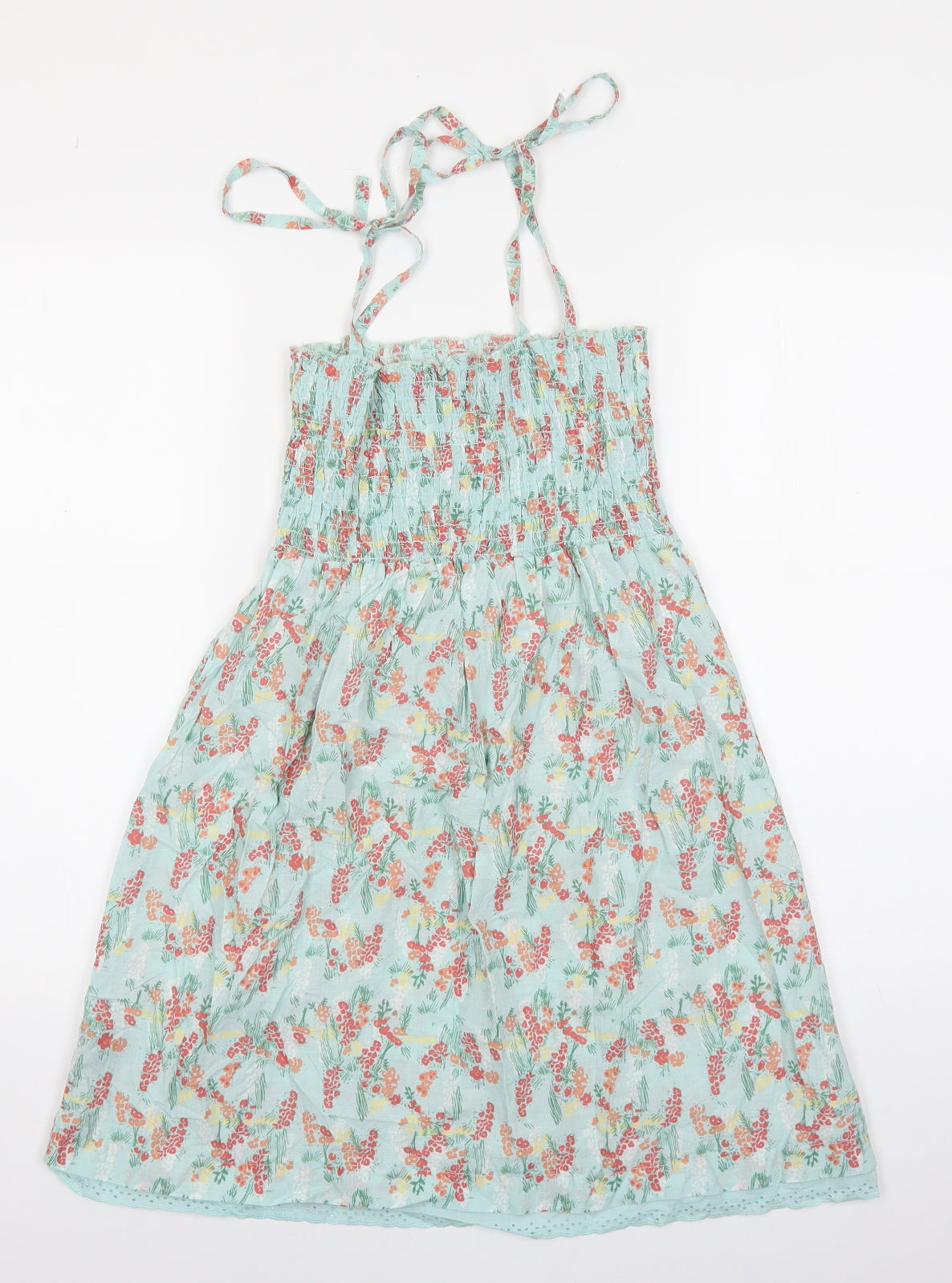 F&F Womens Green Floral 100% Cotton Tank Dress Size 10 Square Neck Tie