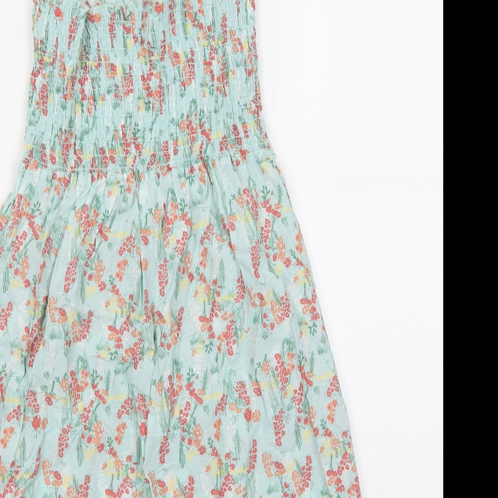 F&F Womens Green Floral 100% Cotton Tank Dress Size 10 Square Neck Tie
