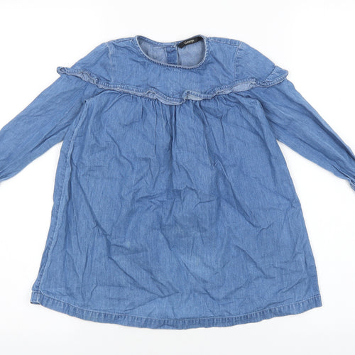 George Girls Blue 100% Cotton Basic Blouse Size 2-3 Years Round Neck Button