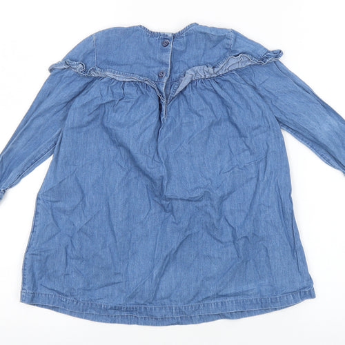 George Girls Blue 100% Cotton Basic Blouse Size 2-3 Years Round Neck Button