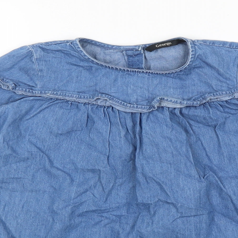 George Girls Blue 100% Cotton Basic Blouse Size 2-3 Years Round Neck Button
